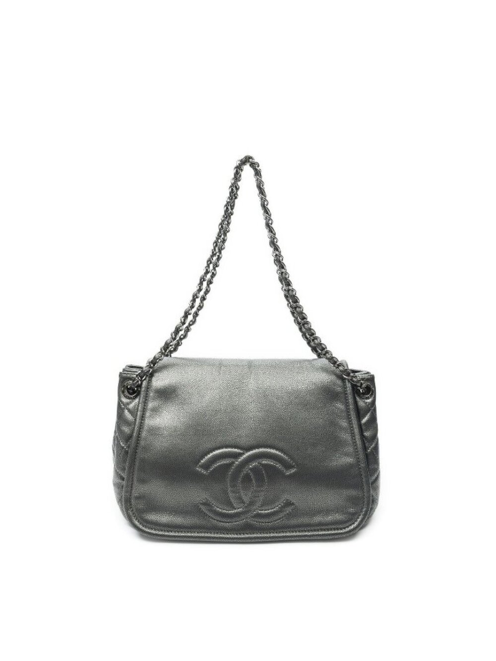 Chanel Large Timeless CC Chain Flap Bag Gray Soft Caviar Leather
